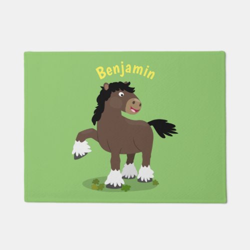 Cute Clydesdale draught horse cartoon illustration Doormat