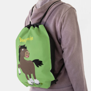 Cute Clydesdale draught horse cartoon illustration Drawstring Bag