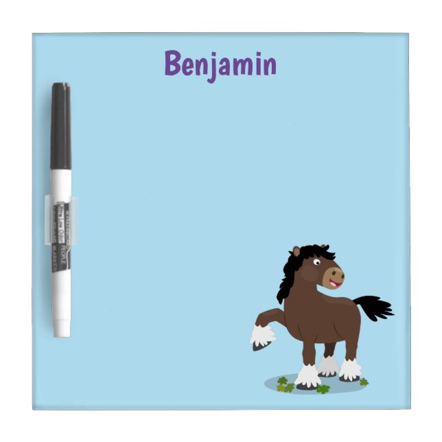 Cute Clydesdale draught horse cartoon illustration Dry Erase Board (Front)
