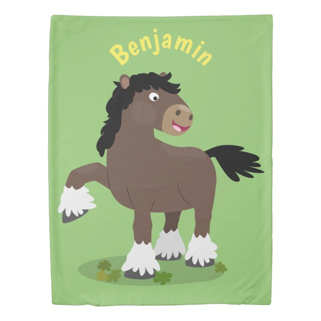 Cute Clydesdale draught horse cartoon illustration Duvet Cover (Front)