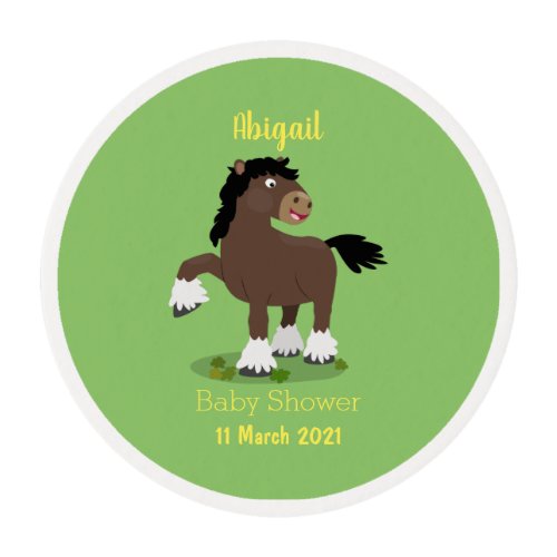 Cute Clydesdale draught horse cartoon illustration Edible Frosting Rounds