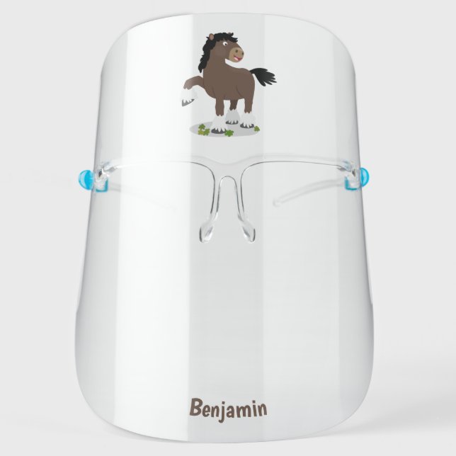 Cute Clydesdale draught horse cartoon illustration Face Shield (Front)