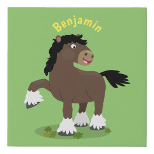 Cute Clydesdale draught horse cartoon illustration Faux Canvas Print
