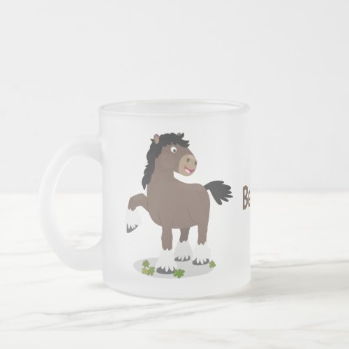 Cute Clydesdale draught horse cartoon illustration Frosted Glass Coffee Mug