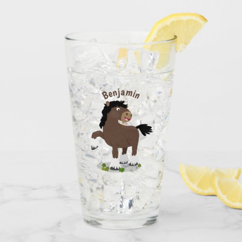 Cute Clydesdale draught horse cartoon illustration Glass