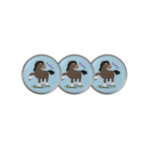 Cute Clydesdale draught horse cartoon illustration Golf Ball Marker