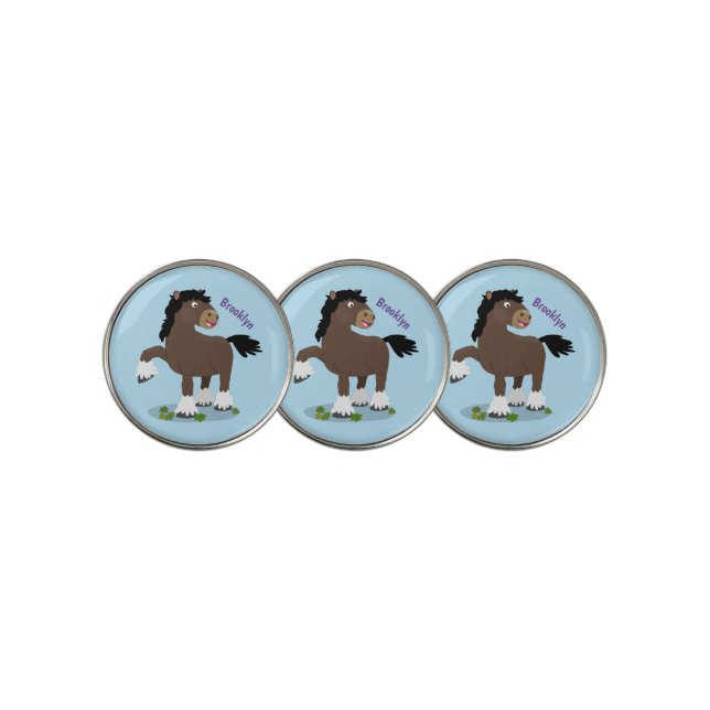 Cute Clydesdale draught horse cartoon illustration Golf Ball Marker (3 Up)
