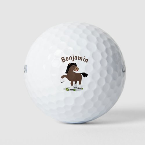Cute Clydesdale draught horse cartoon illustration Golf Balls