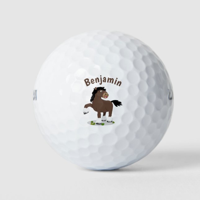 Cute Clydesdale draught horse cartoon illustration Golf Balls (Front)