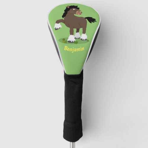 Cute Clydesdale draught horse cartoon illustration Golf Head Cover