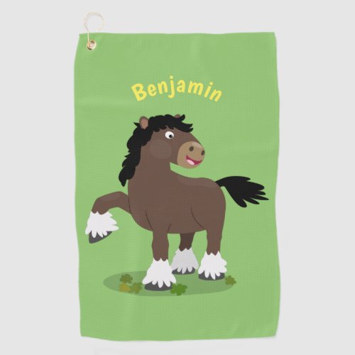 Cute Clydesdale draught horse cartoon illustration Golf Towel