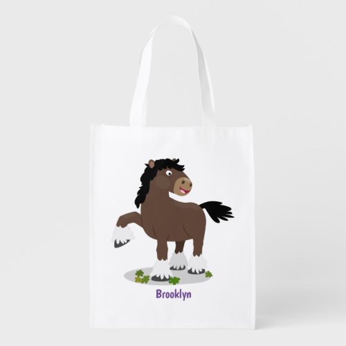 Cute Clydesdale draught horse cartoon illustration Grocery Bag