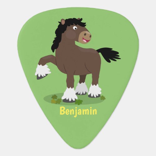 Cute Clydesdale draught horse cartoon illustration Guitar Pick