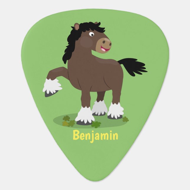 Cute Clydesdale draught horse cartoon illustration Guitar Pick (Front)