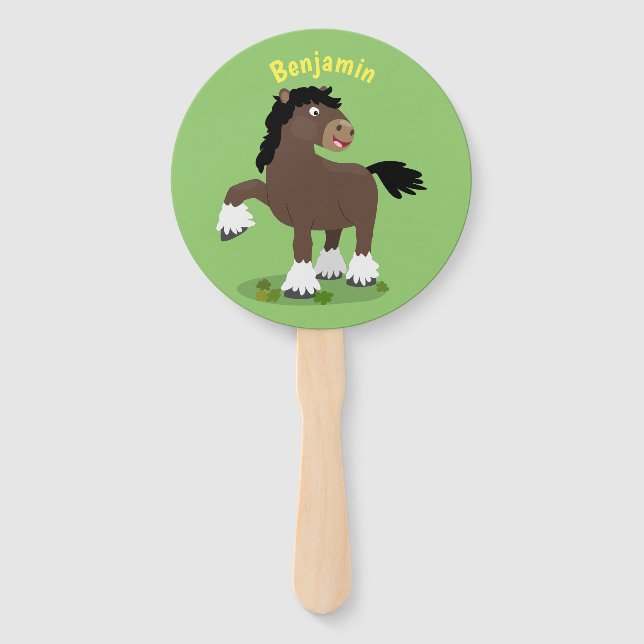 Cute Clydesdale draught horse cartoon illustration Hand Fan (Front)