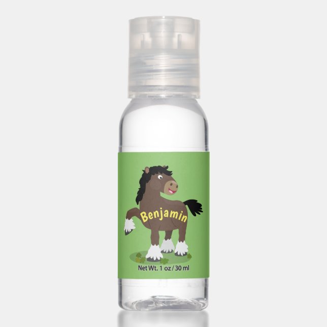 Cute Clydesdale draught horse cartoon illustration Hand Sanitizer (Front)
