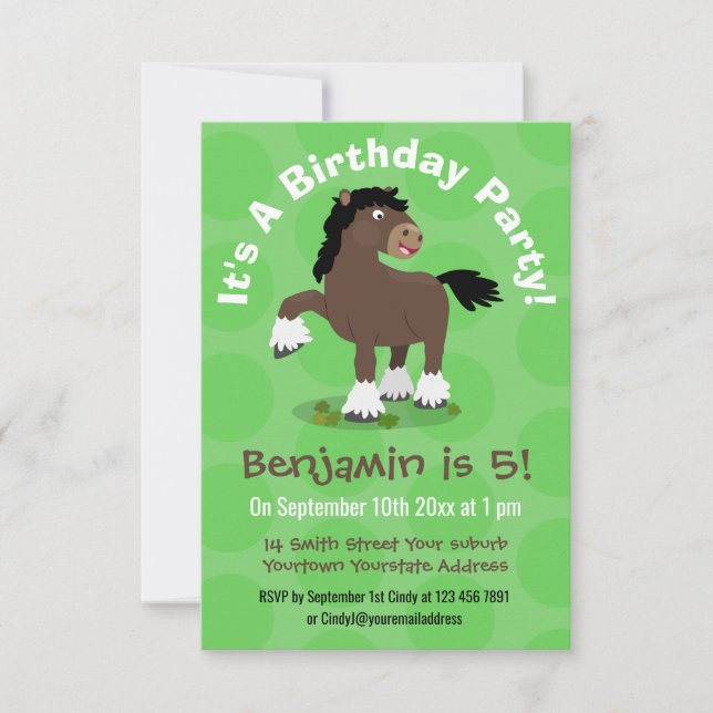 Cute Clydesdale draught horse cartoon illustration Invitation (Front)