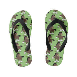 Cute Clydesdale draught horse cartoon illustration Kid's Flip Flops