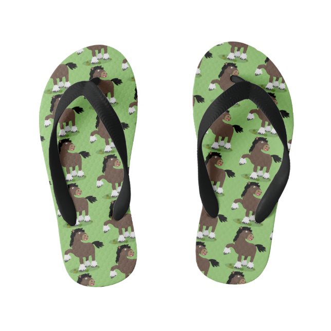 Cute Clydesdale draught horse cartoon illustration Kid's Flip Flops (Footbed)