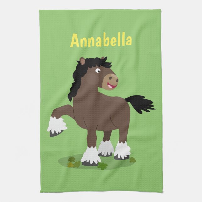 Cute Clydesdale draught horse cartoon illustration Kitchen Towel (Vertical)