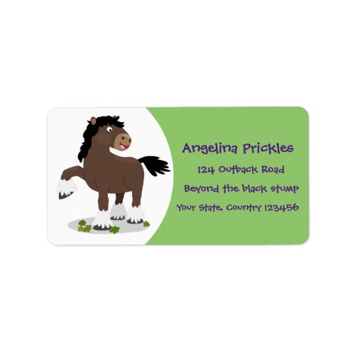 Cute Clydesdale draught horse cartoon illustration Label