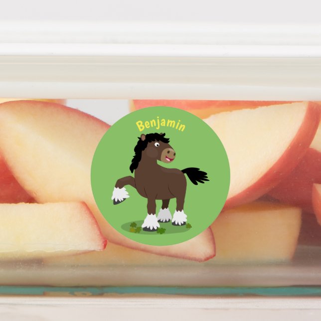 Cute Clydesdale draught horse cartoon illustration Labels (Affixed)