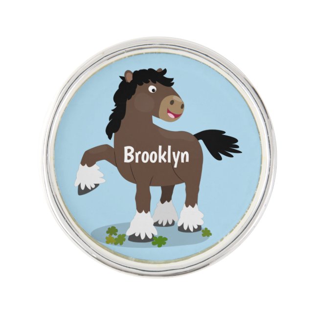 Cute Clydesdale draught horse cartoon illustration Lapel Pin (Front)