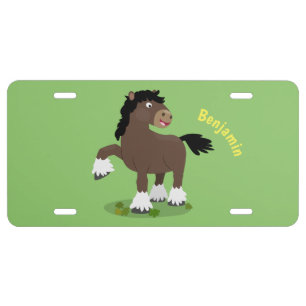 Cute Clydesdale draught horse cartoon illustration License Plate