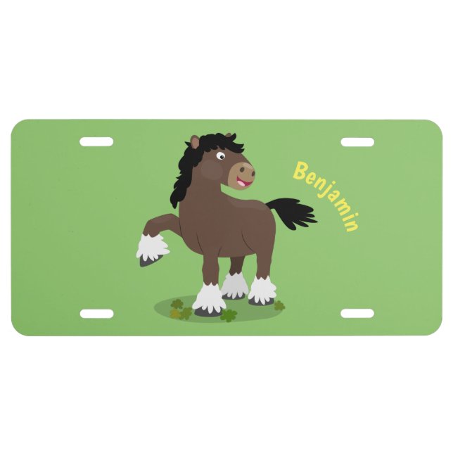 Cute Clydesdale draught horse cartoon illustration License Plate (Front)