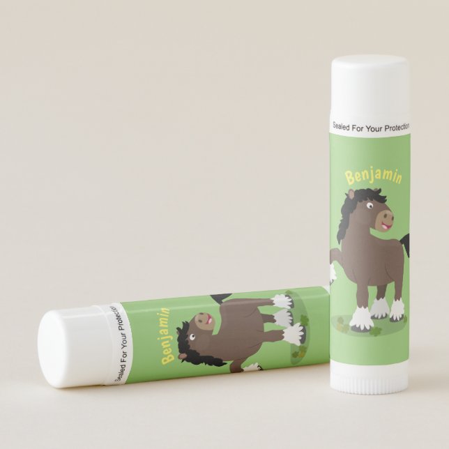 Cute Clydesdale draught horse cartoon illustration Lip Balm (Front)