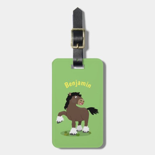 Cute Clydesdale draught horse cartoon illustration Luggage Tag