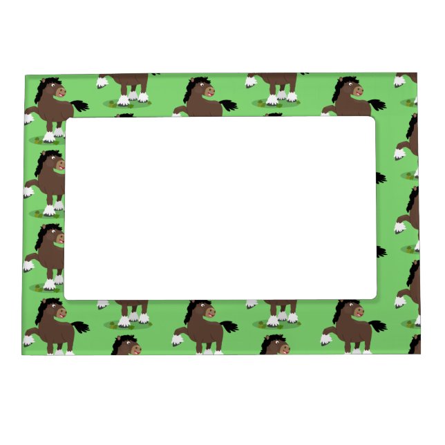 Cute Clydesdale draught horse cartoon illustration Magnetic Frame (Front)