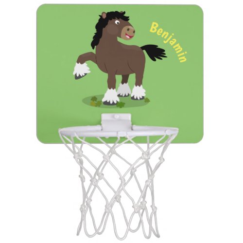 Cute Clydesdale draught horse cartoon illustration Mini Basketball Hoop