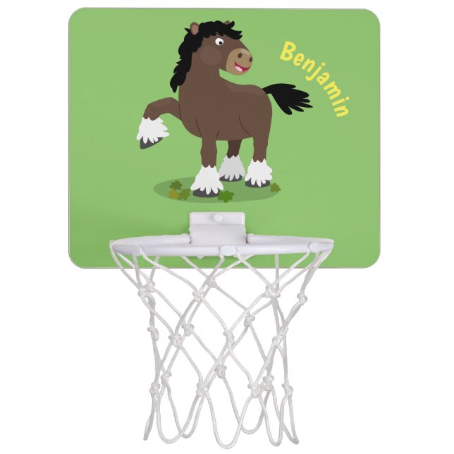 Cute Clydesdale draught horse cartoon illustration Mini Basketball Hoop (Front)
