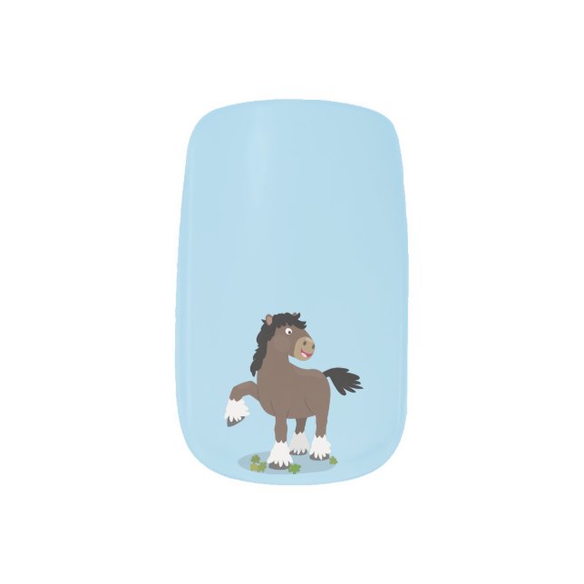 Cute Clydesdale draught horse cartoon illustration Minx Nail Art (Left Thumb)