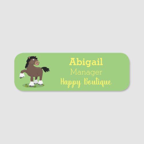 Cute Clydesdale draught horse cartoon illustration Name Tag