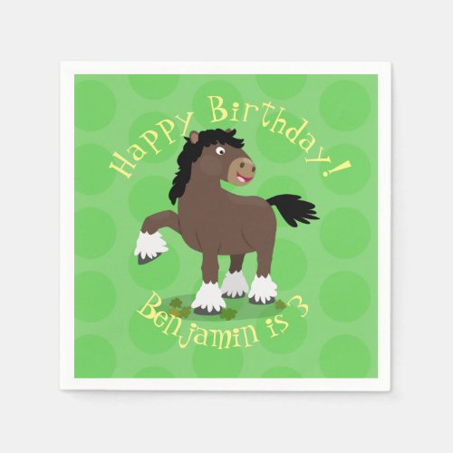 Cute Clydesdale draught horse cartoon illustration Napkins