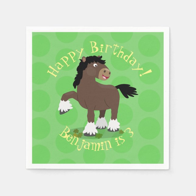 Cute Clydesdale draught horse cartoon illustration Napkins (Front)