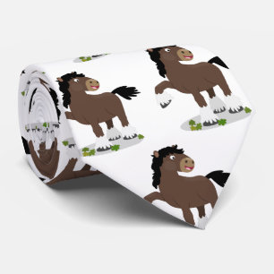 Cute Clydesdale draught horse cartoon illustration Neck Tie