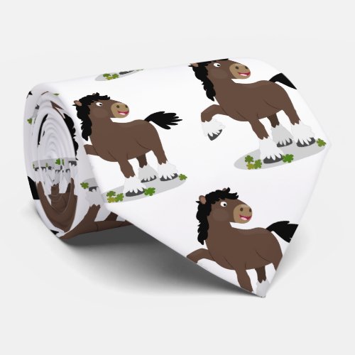Cute Clydesdale draught horse cartoon illustration Neck Tie