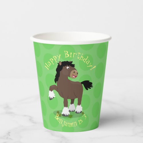 Cute Clydesdale draught horse cartoon illustration Paper Cups