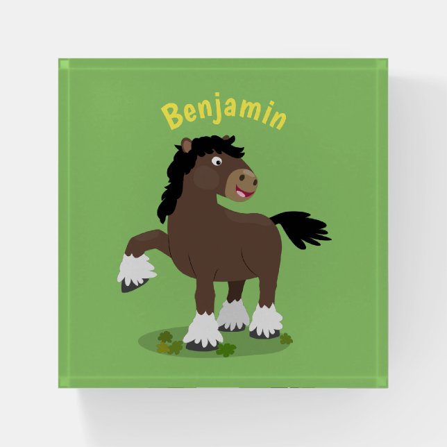 Cute Clydesdale draught horse cartoon illustration Paperweight (Front)
