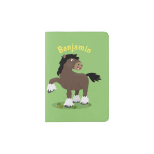 Cute Clydesdale draught horse cartoon illustration Passport Holder