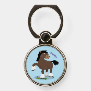 Cute Clydesdale draught horse cartoon illustration Phone Ring Stand