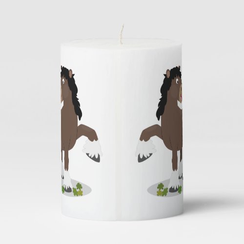 Cute Clydesdale draught horse cartoon illustration Pillar Candle