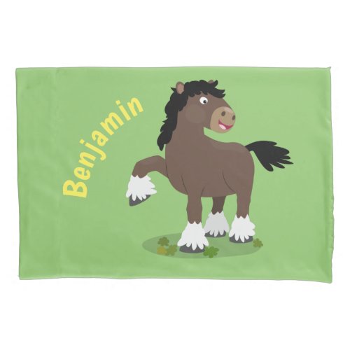 Cute Clydesdale draught horse cartoon illustration Pillow Case