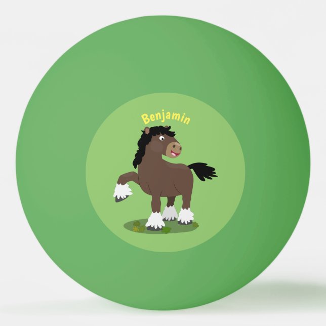 Cute Clydesdale draught horse cartoon illustration Ping Pong Ball (Front)