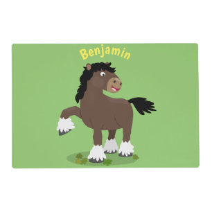 Cute Clydesdale draught horse cartoon illustration Placemat