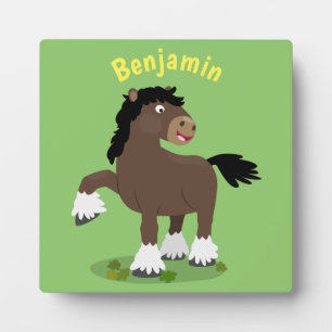 Cute Clydesdale draught horse cartoon illustration Plaque