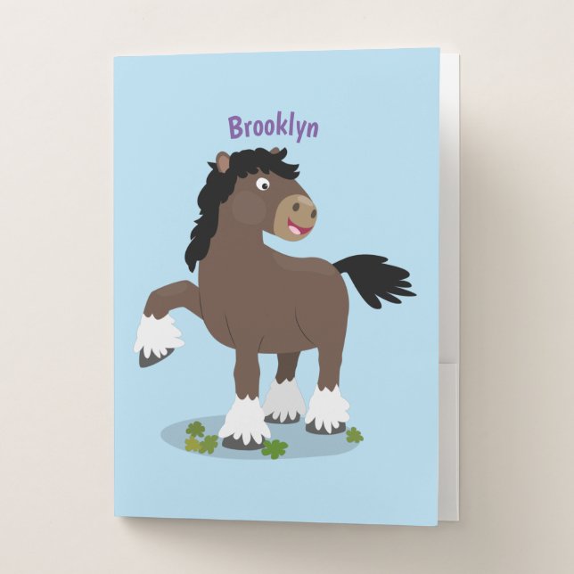 Cute Clydesdale draught horse cartoon illustration Pocket Folder (Front)
